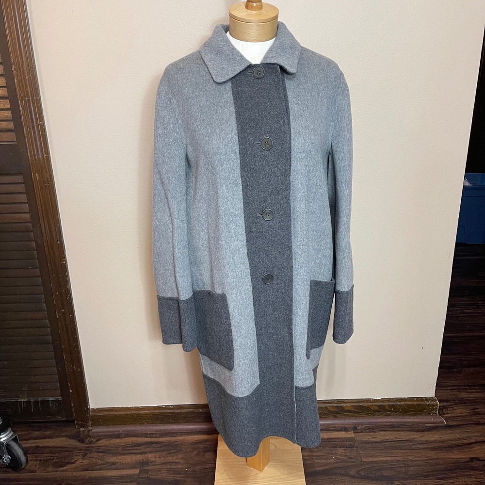 NEW Talbots Colorblock Wool Blend Button Front Coat Women's Size M MSRP $369Gray